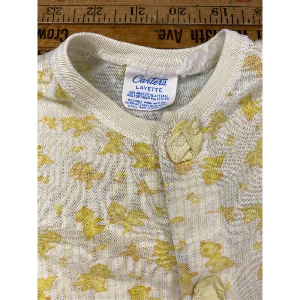 Vintage 1970 Carters Layette Gown Yellow Long Sleeve Snap Button * Wear * Piling